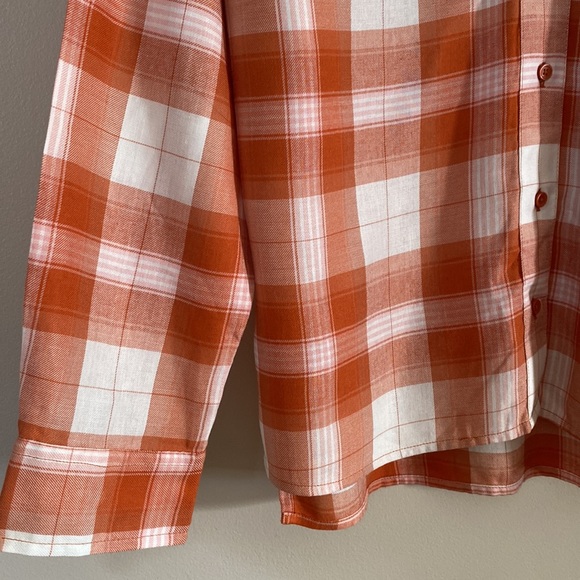 BP Women Orange Plaid Button Down Hi-Low Long Sleeve Shirt Size XS - Picture 6 of 12